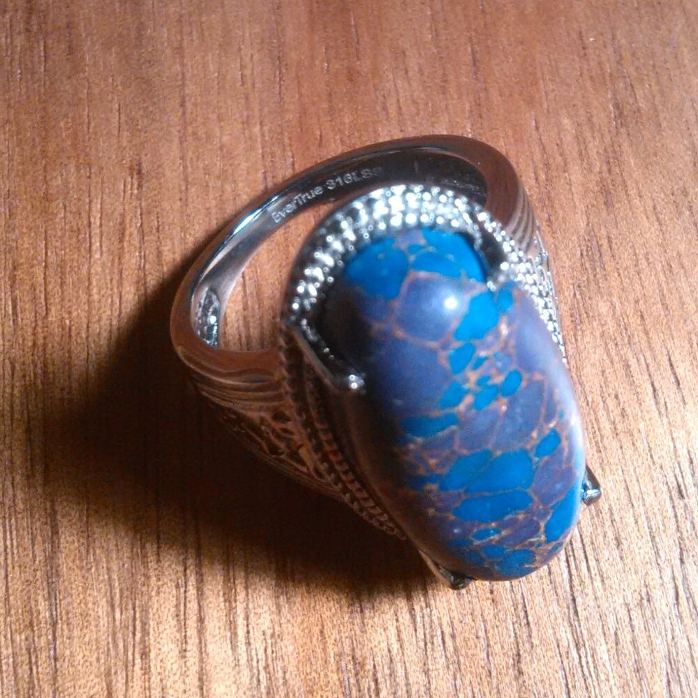 Mojave Purple Turquoise Solitaire Stainless Steel Ring (Size 6) - Picture 6 of 16